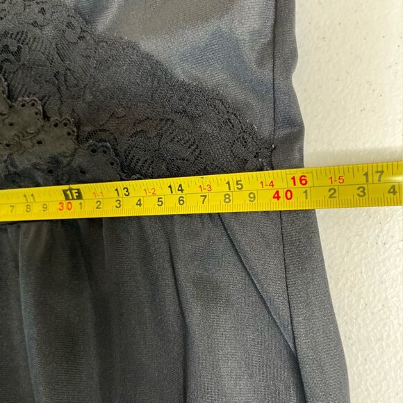 Vintage Black Lace Long Nightgown Surplice Neck Peignoir Women Size Small Nylon - Picture 11 of 12